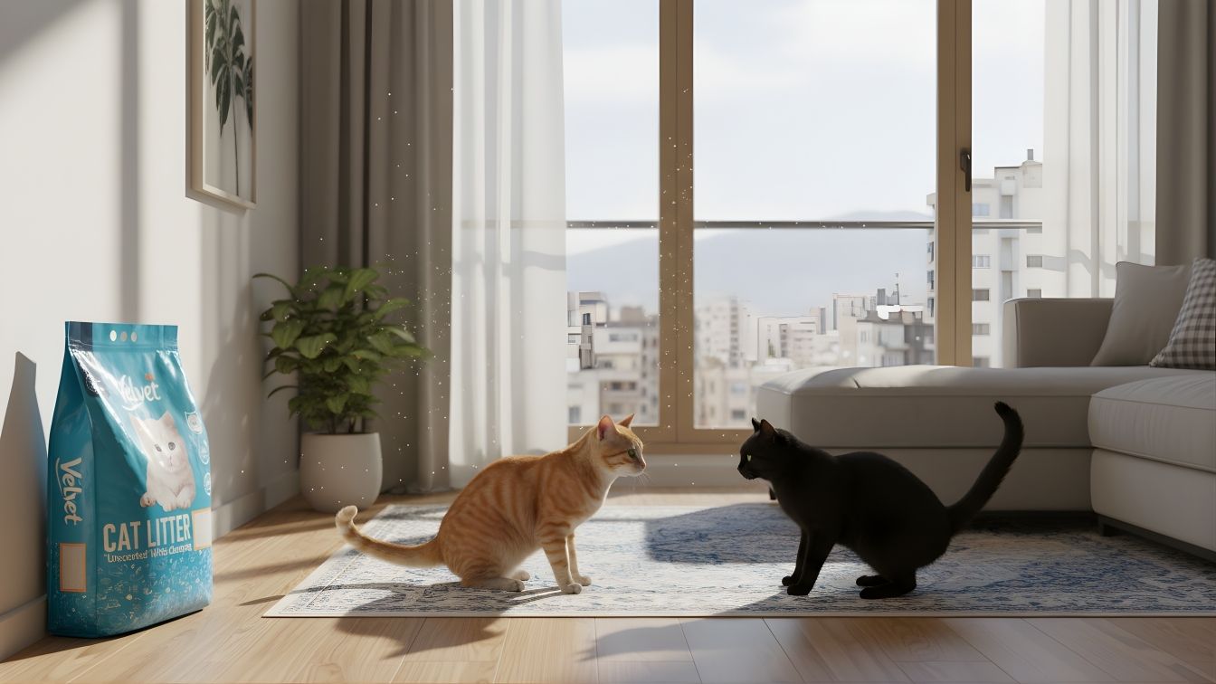 دو گربه در حال دعوا و نشان دادن علائم استرس و پرخاشگری