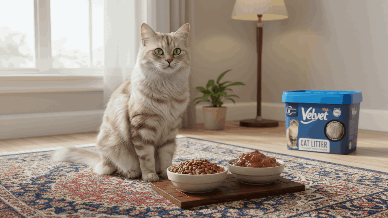 گربه درحال انتخاب غذای سالم